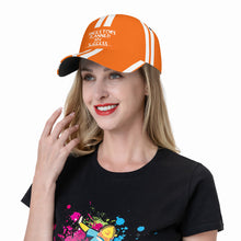 Load image into Gallery viewer, Ancestors Black, White Logo, White Strips & Orange Curved Brim Baseball Cap (AOP)