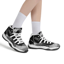 Load image into Gallery viewer, DONT D4X White logo,, Black,White, Grey Design & Black High Top Air Retro Sneakers - White