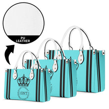 Load image into Gallery viewer, Royalty DON'T D4XV Black logo, Stripes & Turquoise Multiple Sizes Upgraded Luxury Women PU Leather Handbag