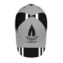Load image into Gallery viewer, Ancestors Black, Black Logo,White , Black Stripes & Grey Curved Brim Baseball Cap (AOP)
