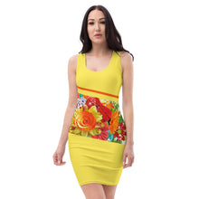 Load image into Gallery viewer, Orange and Yellow Floral Design Bodycon dress