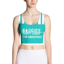 Load image into Gallery viewer, DCYG FX Baddies awhile Logo & Turquoise Crop Top