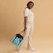 Load image into Gallery viewer, DYCG DRIP Black Logo & Light Blue with Yellow Drawstring bag