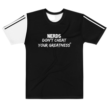 Load image into Gallery viewer, NERDS Black & White Logo & Black & White Stripes Men’s cotton crew neck t-shirt