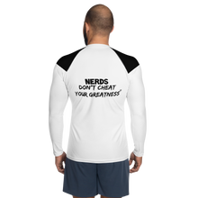 Load image into Gallery viewer, DCYG NERDS Black Logo & White Men's Rash Guard