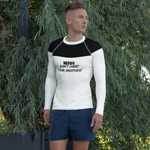Load image into Gallery viewer, DCYG NERDS Black Logo & White Men's Rash Guard