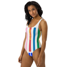 Load image into Gallery viewer, DCYG FM1 MultiColored Stripe & White One-Piece Swimsuit