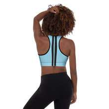 Load image into Gallery viewer, DCYG 24SX Baddies Black Logo & Blue Padded Sports Bra