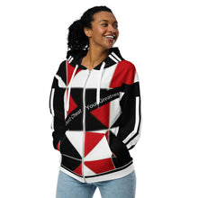 Load image into Gallery viewer, DCYG 45Dgr White Logo & Red,Black, & White Unisex zip hoodie