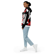Load image into Gallery viewer, DCYG 45Dgr White Logo & Red,Black, & White Unisex zip hoodie