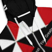 Load image into Gallery viewer, DCYG 45Dgr White Logo & Red,Black, & White Unisex zip hoodie