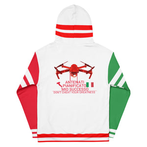 Italian Ancestors Drone White, Red Logo & White,Red Stripes cotton hoodie