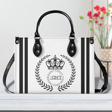 Load image into Gallery viewer, Royalty 24 Black Logo ,Stripes & White Multiple Sizes Upgraded Luxury Women PU Leather Handbag