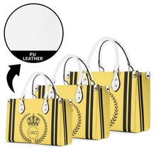 Load image into Gallery viewer, Royalty 24 Black Logo ,Stripe & Yellow Multiple Sizes Upgraded Luxury Women PU Leather Handbag