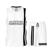 Load image into Gallery viewer, Ancestors Latino, Black Logo & Black and White Stripes Men’s Basketball Uniform Jersey Set