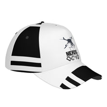 Load image into Gallery viewer, NERDS DRONE WEAR Black Logo , Stripes & Curved Brim Baseball Cap (AOP)