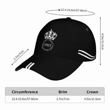 Load image into Gallery viewer, Royalty DON'T D4XV White Logo ,Stripies & Black Curved Brim Baseball Cap (AOP)