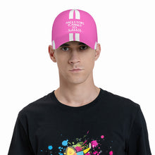 Load image into Gallery viewer, Ancestors Black, White Logo, White Stripes & Pink Curved Brim Baseball Cap (AOP)