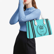 Load image into Gallery viewer, Royalty 24 Black Logo ,Stripes & Turquoise Multiple Sizes Upgraded Luxury Women PU Leather Handbag