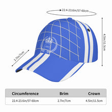Load image into Gallery viewer, Royalty DON'T D4XV White Logo, Stripes & Royal Blue Curved Brim Baseball Cap (AOP)