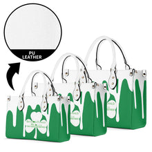Load image into Gallery viewer, Ancestors Irish, White Clover,Green Logo, White Drip , Green Multiple Sizes Upgraded Luxury Women PU Leather Handbag