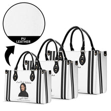 Load image into Gallery viewer, Ancestors Muslim, Female, Black Logo ,Stripes & White Multiple Sizes Upgraded Luxury Women PU Leather Handbag
