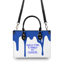 Load image into Gallery viewer, Ancestors Black, Blue Logo & Blue and White Drips Multiple Sizes Upgraded Luxury Women PU Leather Handbag