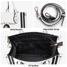 Load image into Gallery viewer, Ancestors Muslim, Female, Black Logo ,Stripes & White Multiple Sizes Upgraded Luxury Women PU Leather Handbag