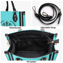 Load image into Gallery viewer, Royalty 24 Black Logo ,Stripes & Turquoise Multiple Sizes Upgraded Luxury Women PU Leather Handbag