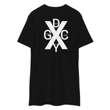 Load image into Gallery viewer, DCYG X White logo & Black Men’s premium heavyweight tee