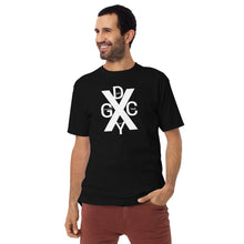 Load image into Gallery viewer, DCYG X White logo & Black Men’s premium heavyweight tee