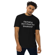 Load image into Gallery viewer, DCYG Faithful White logo & Black Men’s premium heavyweight tee