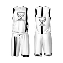 Load image into Gallery viewer, Ancestors Native, White Logo, Black Stripes & White Basketball Uniform Jersey Set