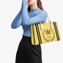 Load image into Gallery viewer, Royalty 24 Black Logo ,Stripe & Yellow Multiple Sizes Upgraded Luxury Women PU Leather Handbag
