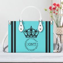 Load image into Gallery viewer, Royalty DON'T D4XV Black logo, Stripes & Turquoise Multiple Sizes Upgraded Luxury Women PU Leather Handbag