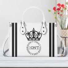 Load image into Gallery viewer, Royalty DON'T D4XV Black Logo ,Stripes & White Multiple Sizes Upgraded Luxury Women PU Leather Handbag