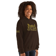 Load image into Gallery viewer, DCYG Baddies Gold Logo & Brown Hoodie