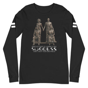BLACK IN BRONZE, White Logo, White StripesUnisex Long Sleeve Tee