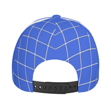 Load image into Gallery viewer, Royalty DON'T D4XV White Logo, Stripes & Royal Blue Curved Brim Baseball Cap (AOP)