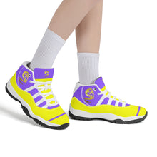 Load image into Gallery viewer, SWAN Yellow Dragon Logo, Purple, Yellow High Top Air Retro Sneakers - White