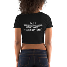 Load image into Gallery viewer, DCYG DEI White logo Women’s Crop Tee
