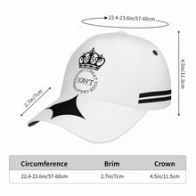 Load image into Gallery viewer, Royalty DON'T D4XV Black Logo, Stripes, Designs & White Curved Brim Baseball Cap (AOP)