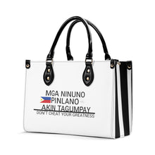 Load image into Gallery viewer, Ancestors Filipino, Black Logo ,Flag & White and Black Stripes Multiple Sizes Upgraded Luxury Women PU Leather Handbag