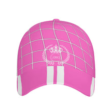 Load image into Gallery viewer, Royalty 24 White Logo, Netting ,Stripes & Pink Curved Brim Baseball Cap (AOP)