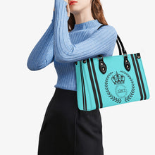 Load image into Gallery viewer, Royalty 24 Black Logo ,Stripes & Turquoise Multiple Sizes Upgraded Luxury Women PU Leather Handbag