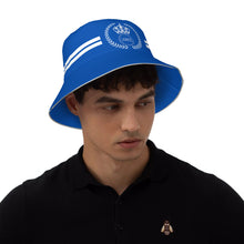 Load image into Gallery viewer, Royalty 24 White Logo ,Stripes & Blue Reflective Bucket Hat