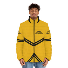 Load image into Gallery viewer, DCYG NERDS Unisex Black logo &amp;  Light Gold Puffer Jacket (AOP)
