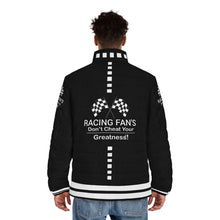 Load image into Gallery viewer, DCYG Racing Fans White Logo &amp; Black  Unisex Puffer Jacket (AOP)
