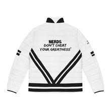 Load image into Gallery viewer, DCYG NERDS Unisex Black logo &amp; White  Puffer Jacket (AOP)
