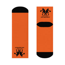 Load image into Gallery viewer, DCYG Black &amp; Orange Dbl Basketball Players Crew Socks
